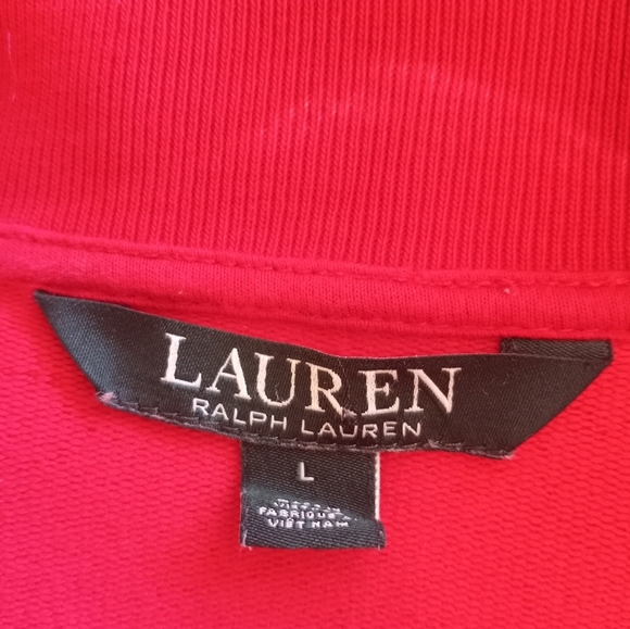 Vintage 80s Lauren Ralph Lauren Classic Preppy Red Logo Striped Sleeve Hoodie - Picture 5 of 5